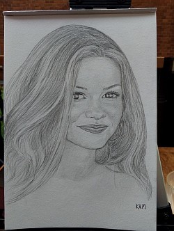 A young woman portrait drawn in pencil