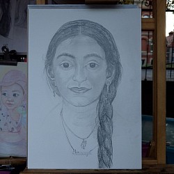 Delicate line portrait of a girl face